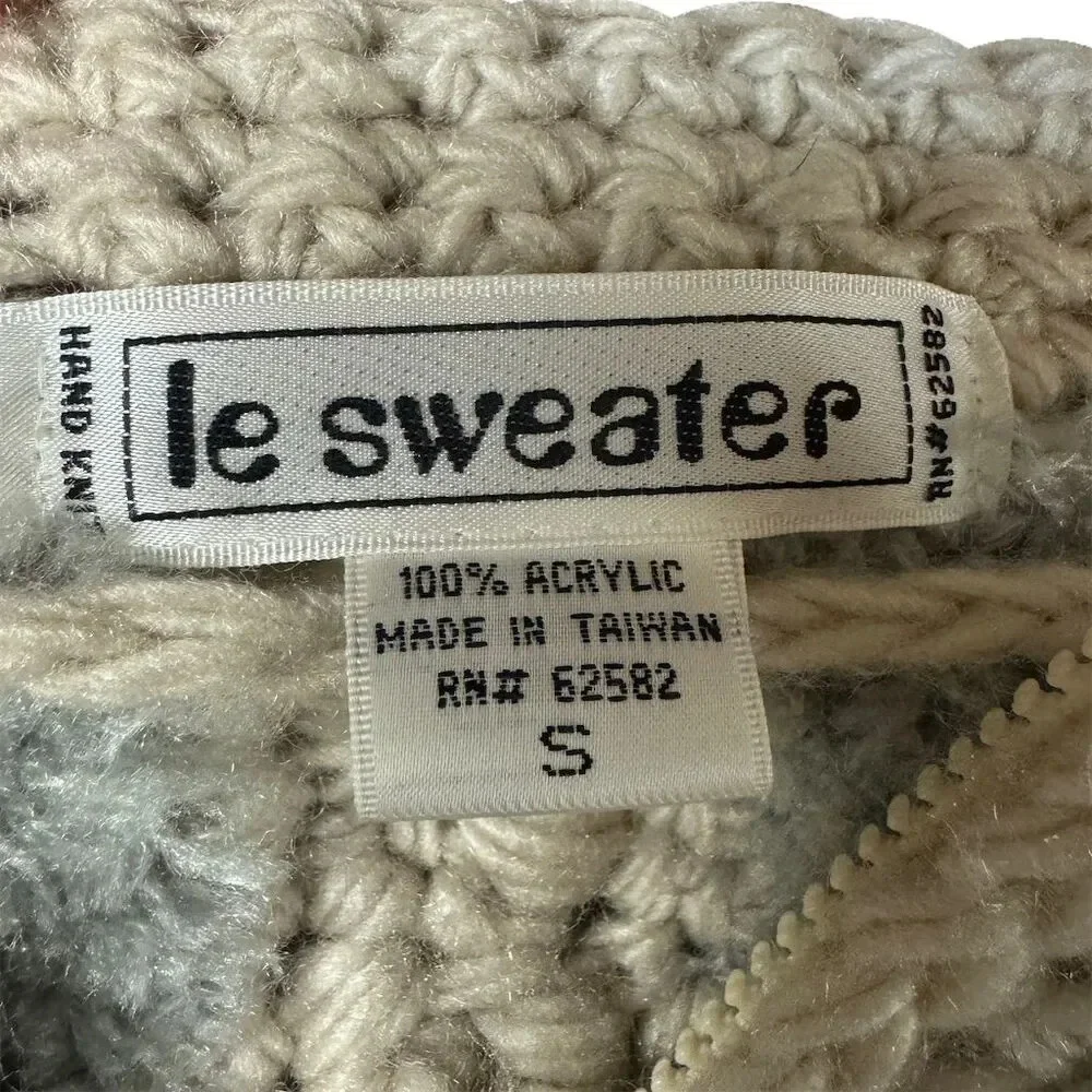 Vintage Le Sweater Women's S Striped Hand Knit Pom Pom Cardigan - Picture 5 of 7